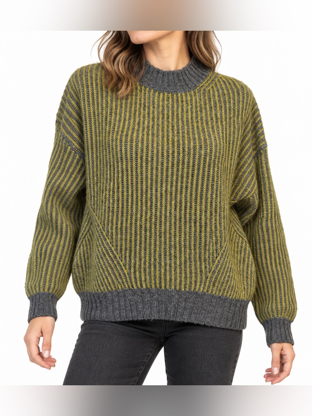 Chiaramente Italy Biopunk Moss Gray Geometric Wool Sweater S